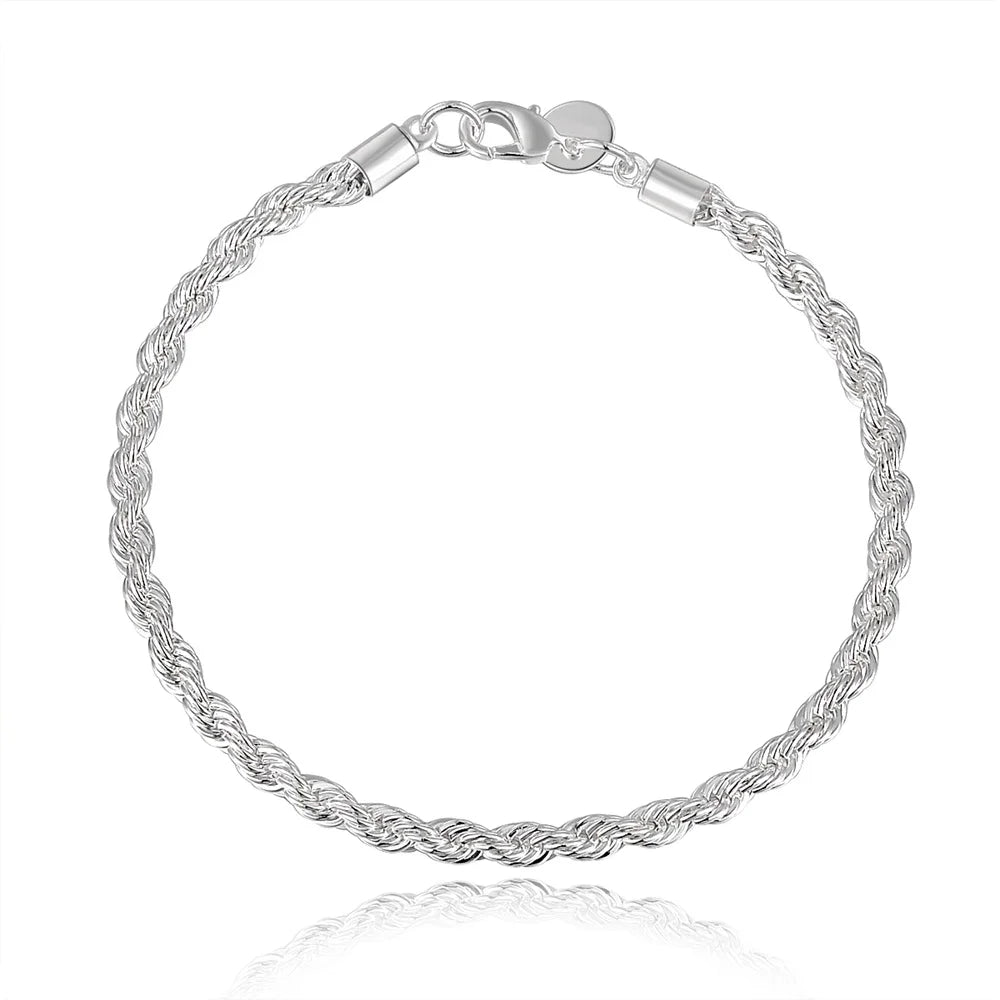 Aurum Twist Chain Bracelet – Unisex Twisted Circle Link in Silver Finish