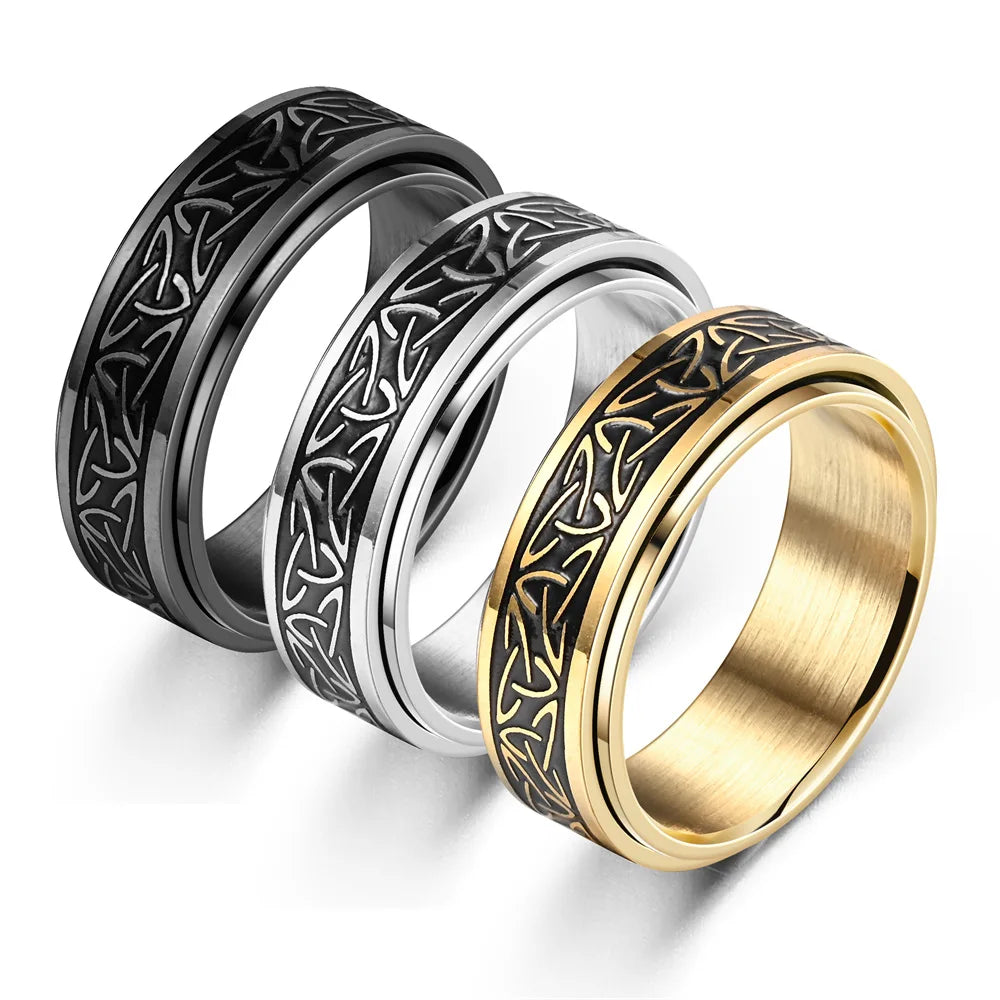 Viking Celtic Knot Stainless Steel Spinner Ring – Anti-Stress Fidget Band for Men & Women