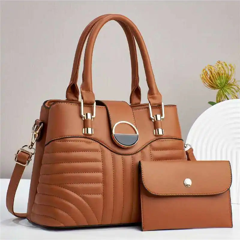 Elegant PU Leather Handbag Set – 2-Piece Tote & Matching Wallet