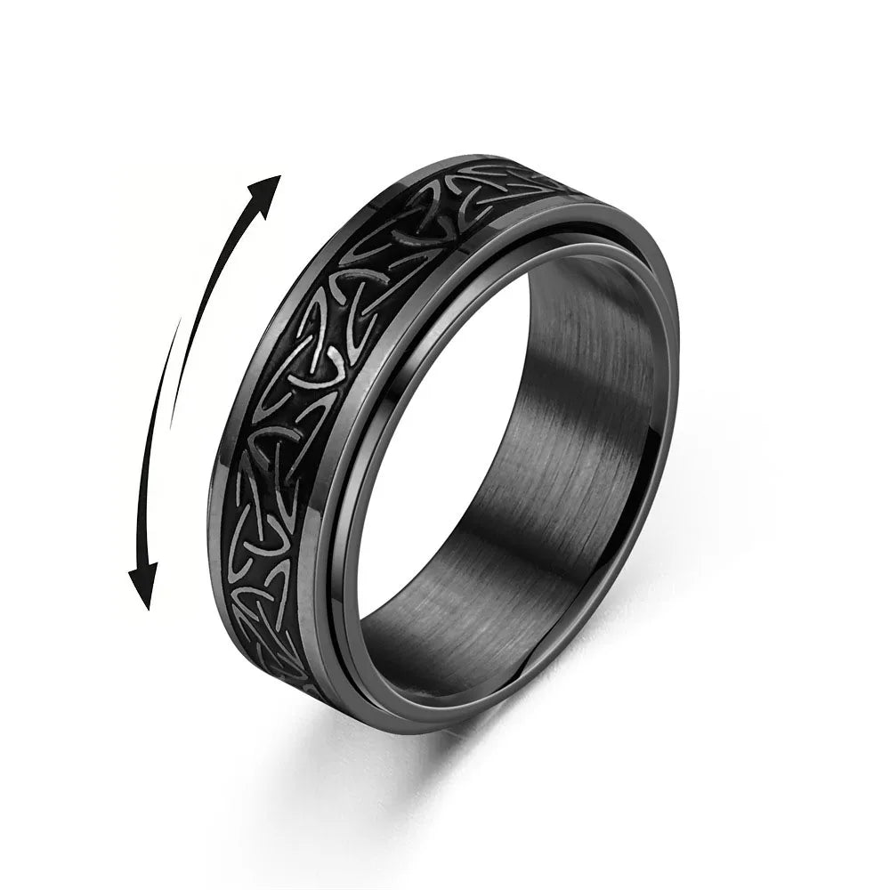 Viking Celtic Knot Stainless Steel Spinner Ring – Anti-Stress Fidget Band for Men & Women