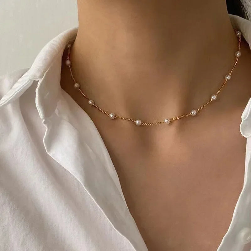 Minimalist Pearl Bead Choker Necklace