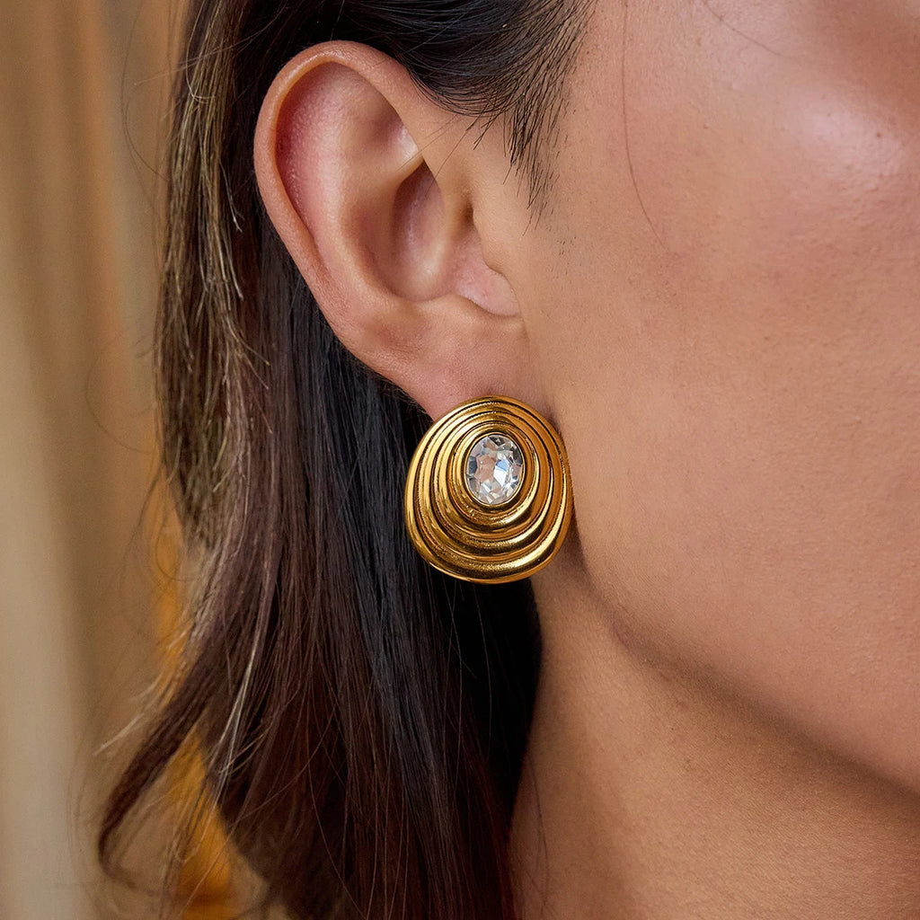 Gold-Tone Stainless Steel Round Stud Earrings