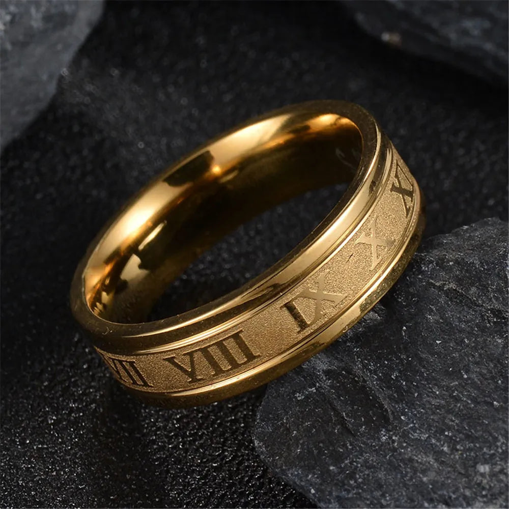 Stainless Steel Roman Numeral Band – Classic Men’s Ring