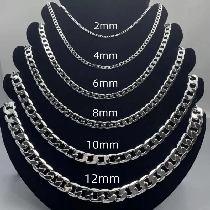 925 Sterling Silver Unisex Chain Necklace – 2mm to 12mm Widths, 40–75cm