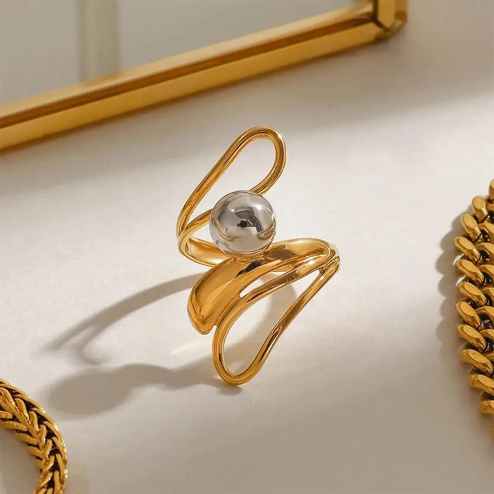 Minimalist Two-Tone Irregular Geometric Hollow Ring –  Stainless Steel