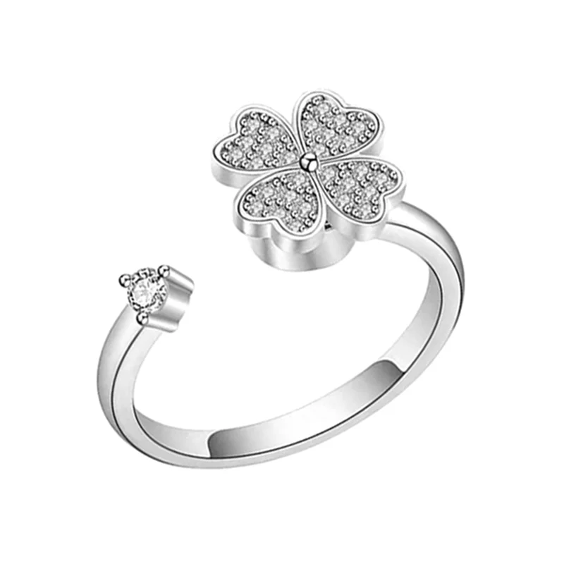 Rotating Flower Ring – Adjustable Silver-Tone (Set of 2)