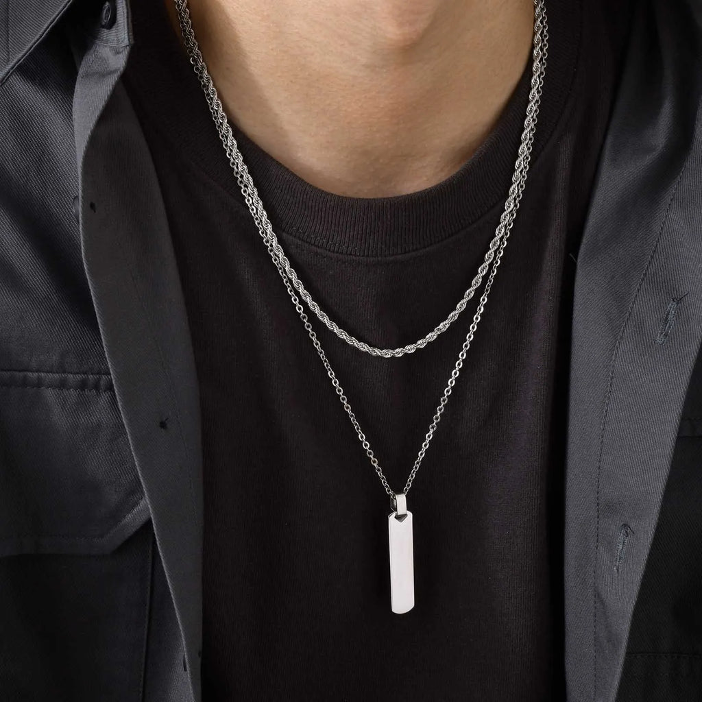 Vertical Bar Pendant Necklace Set – Stainless Steel