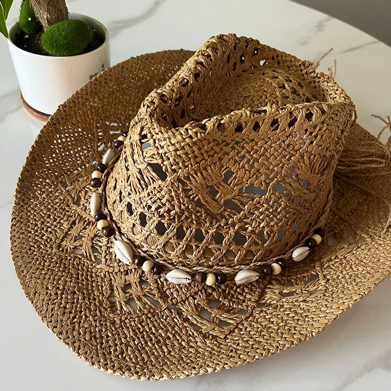 Boho Seashell Western Straw Hat