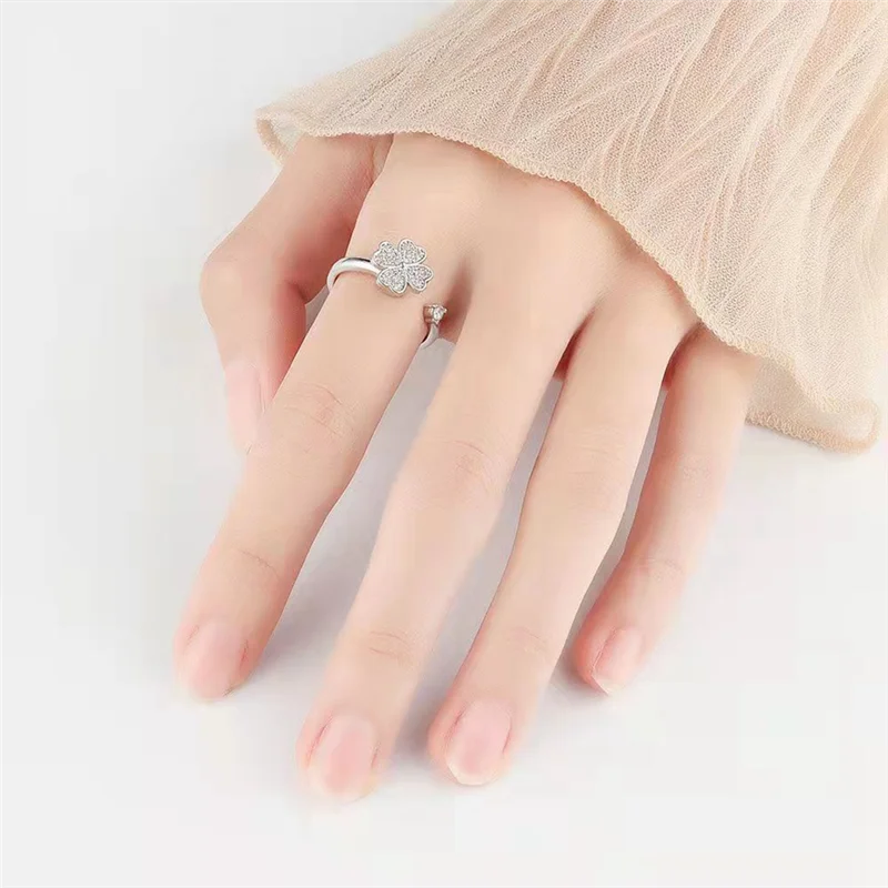 Rotating Flower Ring – Adjustable Silver-Tone (Set of 2)