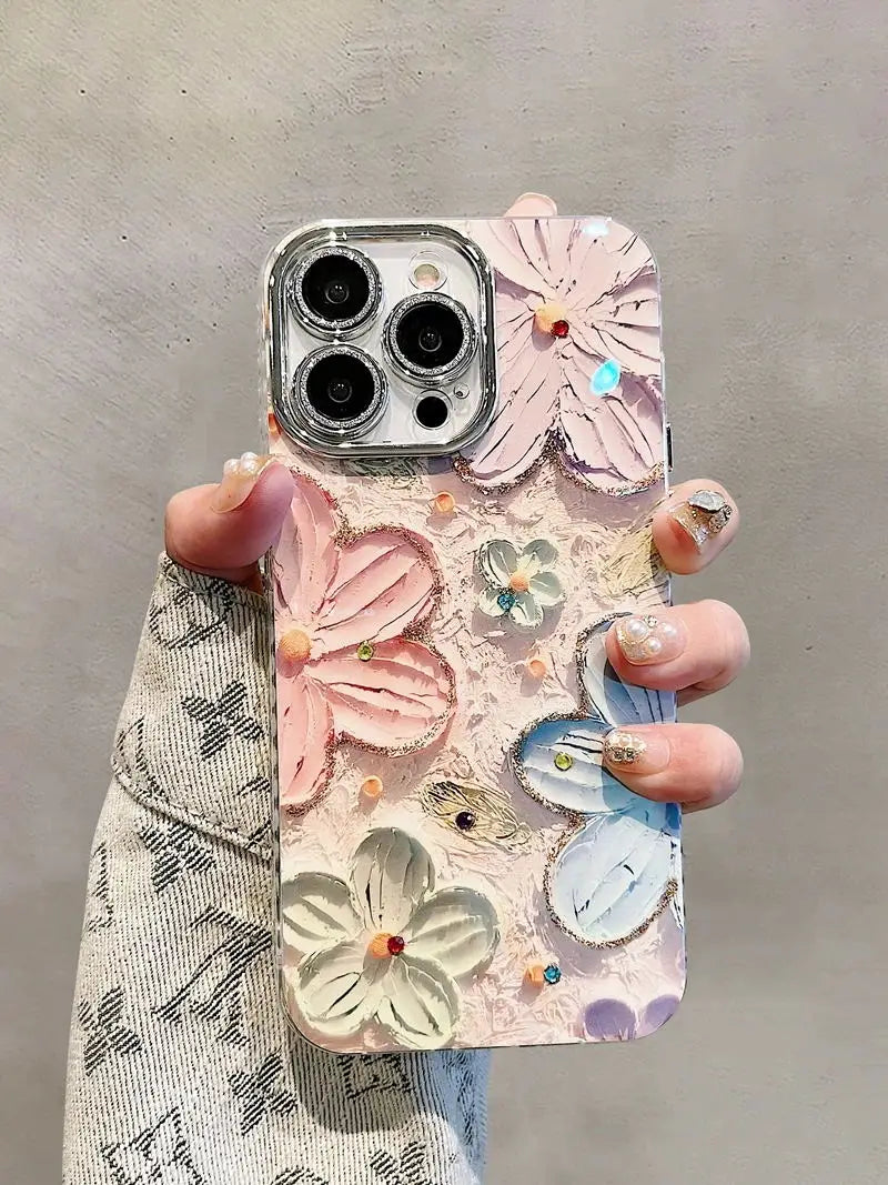 Glitter Flower Shockproof Case for iPhone 11–16 Pro Max