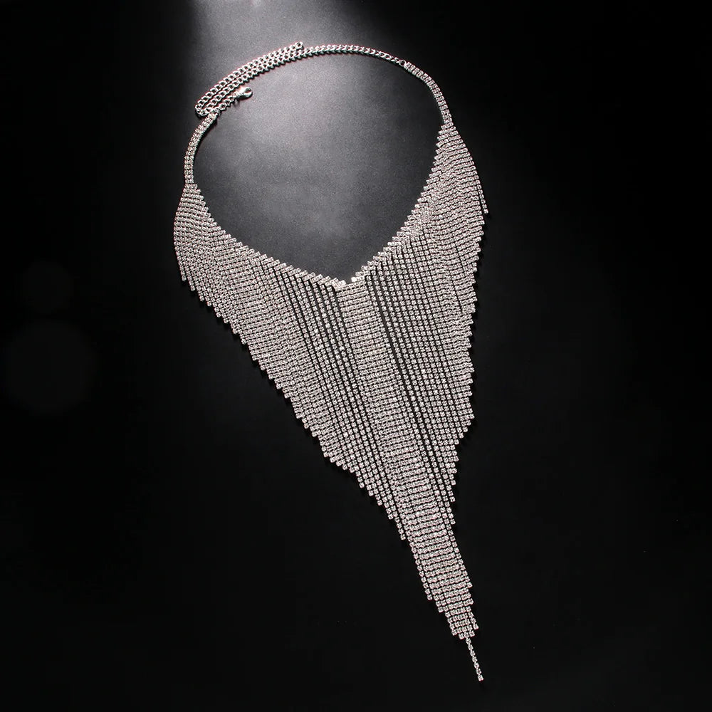 Lunaria Luxe Statement Necklace – Full Rhinestone Waterfall Collar