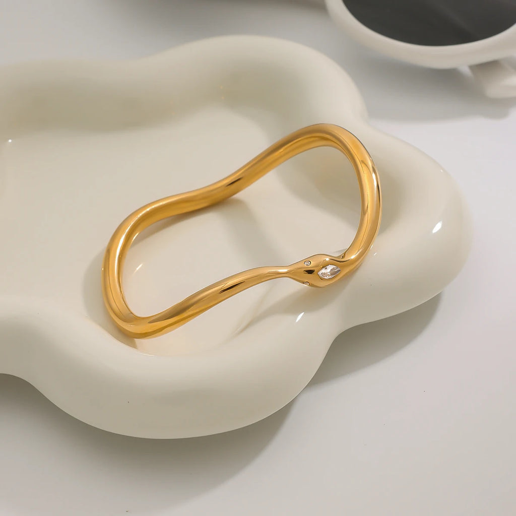 Minimalist Snake Bracelet –Stainless Steel with White Zircon |