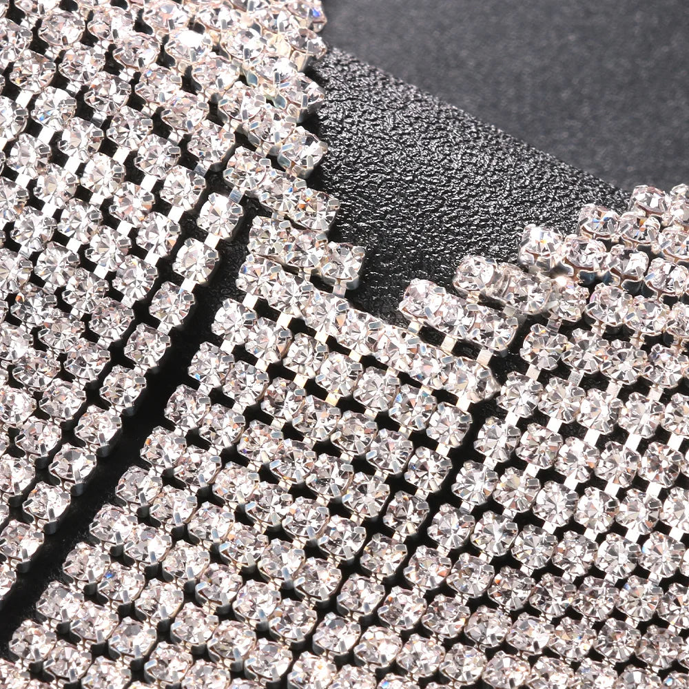 Lunaria Luxe Statement Necklace – Full Rhinestone Waterfall Collar