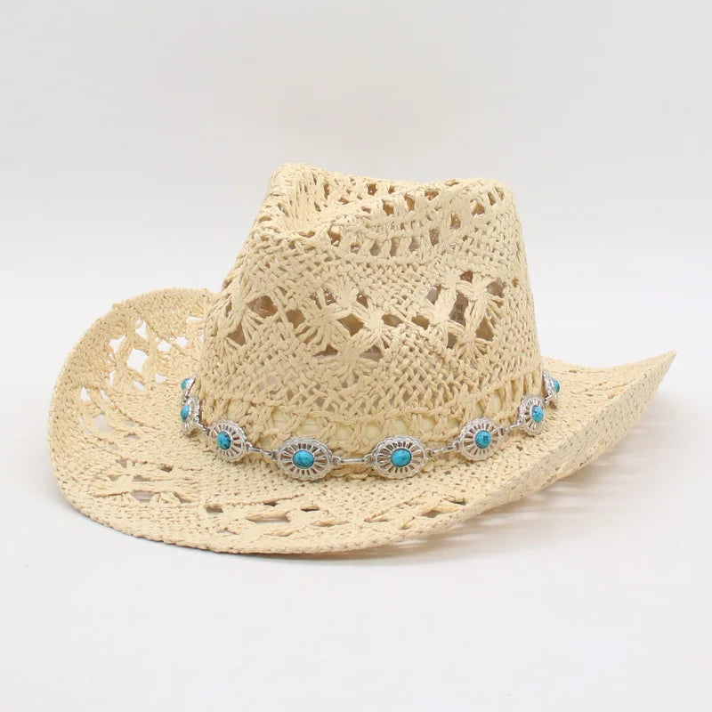 Boho Seashell Western Straw Hat