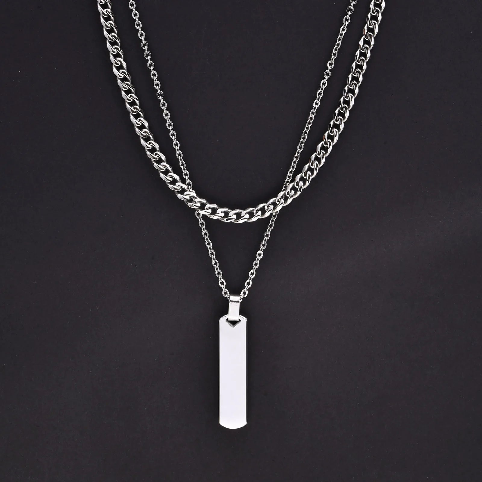 Vertical Bar Pendant Necklace Set – Stainless Steel