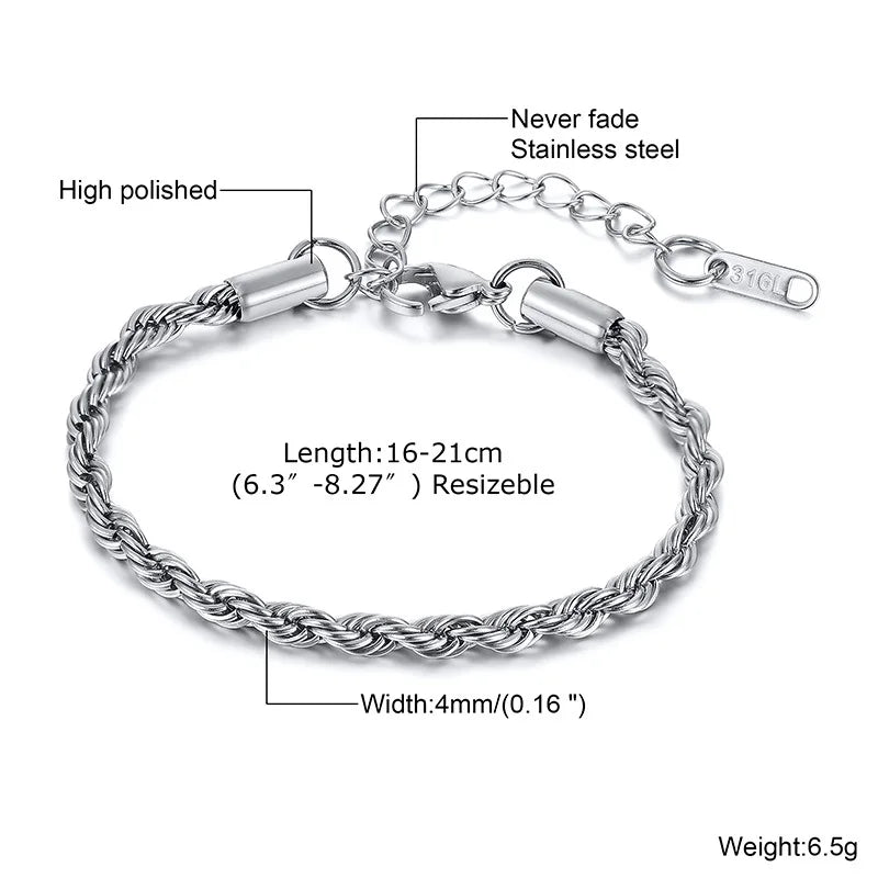 Vnox Rope Unisex Chain Bracelet