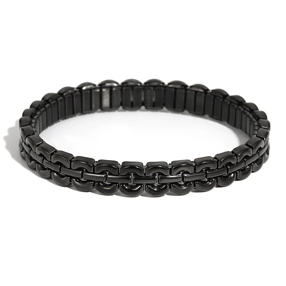 Stainless Steel Semi-Circular Link Bracelet – Two-Tone & Mono-Tone Bangle for Women