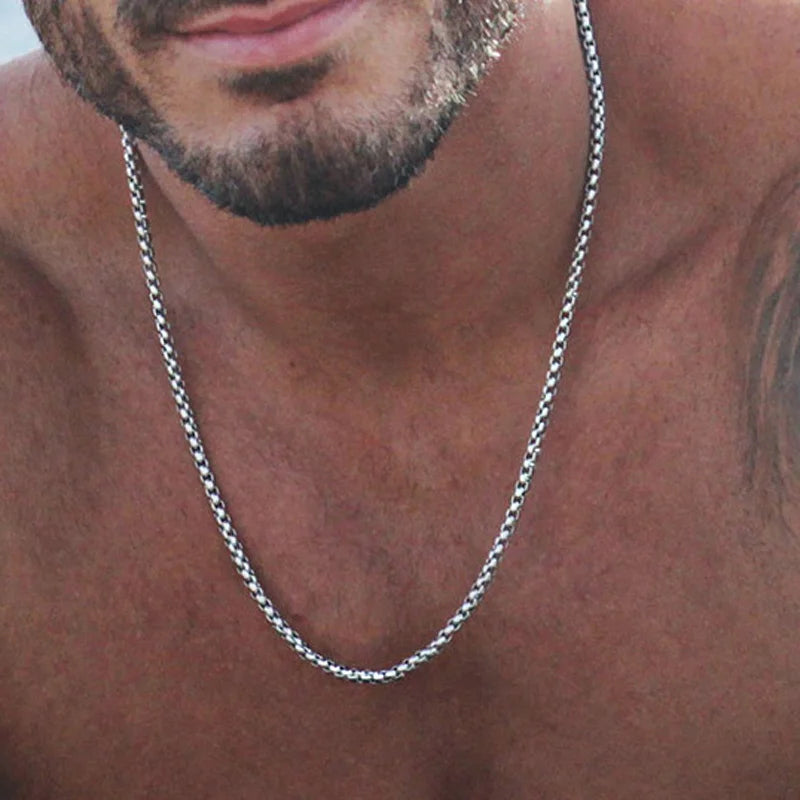 Stainless Steel Round Box Chain Necklace