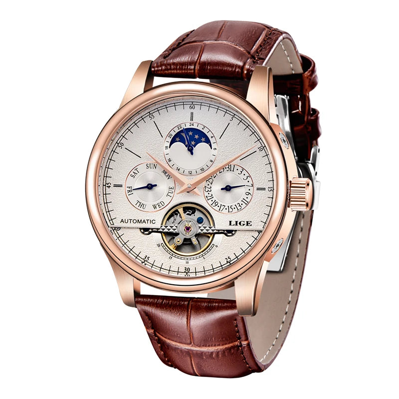 LIGE Prestige Tourbillon Automatic Watch – Moonphase