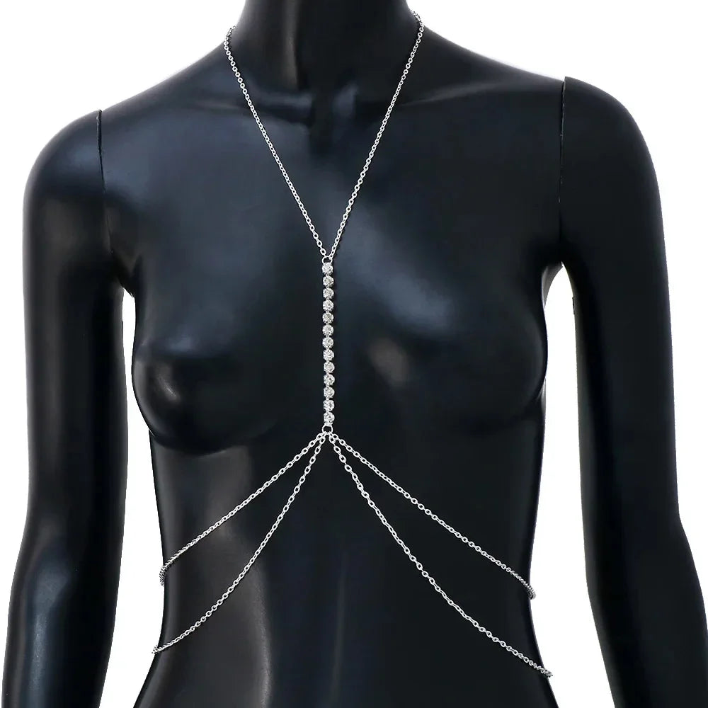 Rhinestone Body Chain Bra