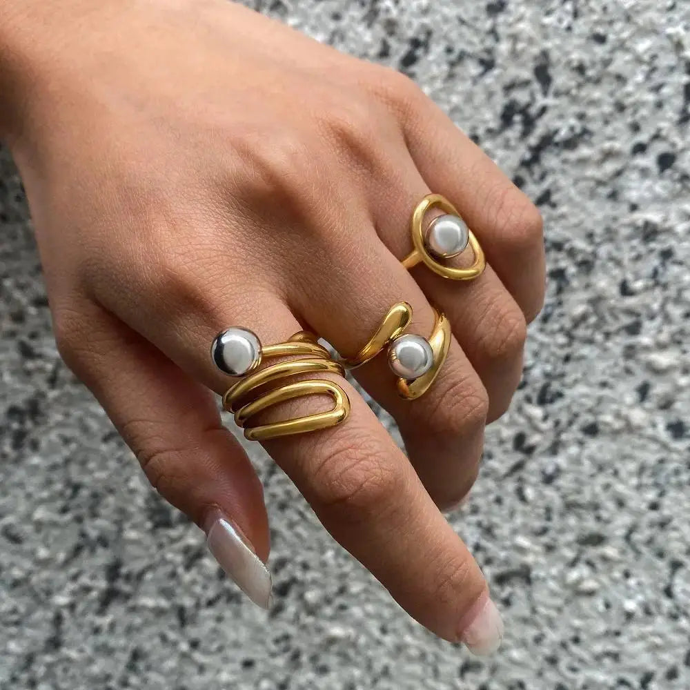Minimalist Two-Tone Irregular Geometric Hollow Ring –  Stainless Steel