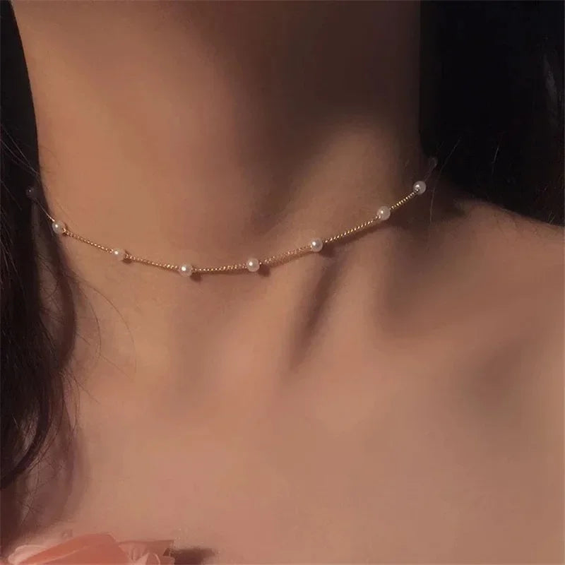 Minimalist Pearl Bead Choker Necklace