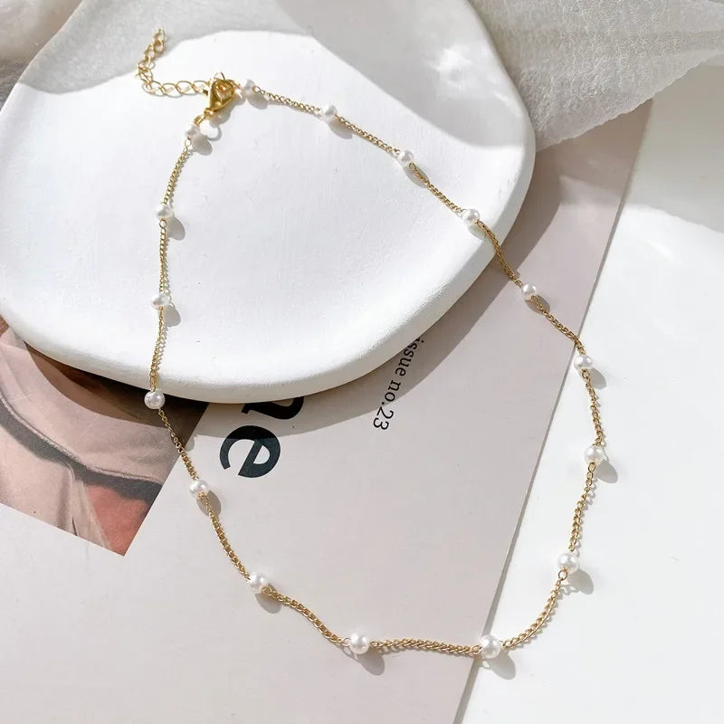 Minimalist Pearl Bead Choker Necklace