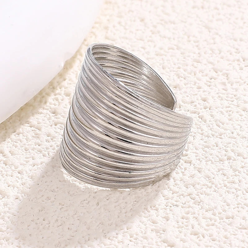 Multilayer Stripe Adjustable Ring for Women