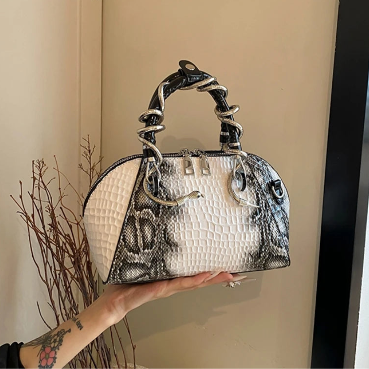MOODS Designer Croc-Embossed Shell Bag