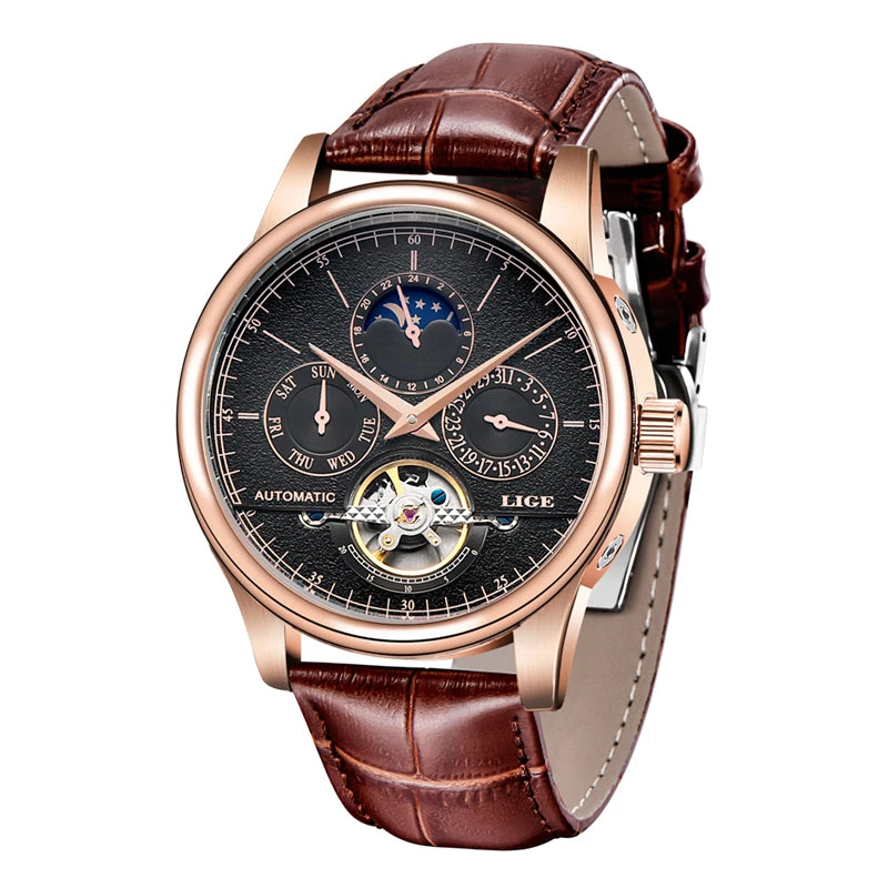 LIGE Prestige Tourbillon Automatic Watch – Moonphase