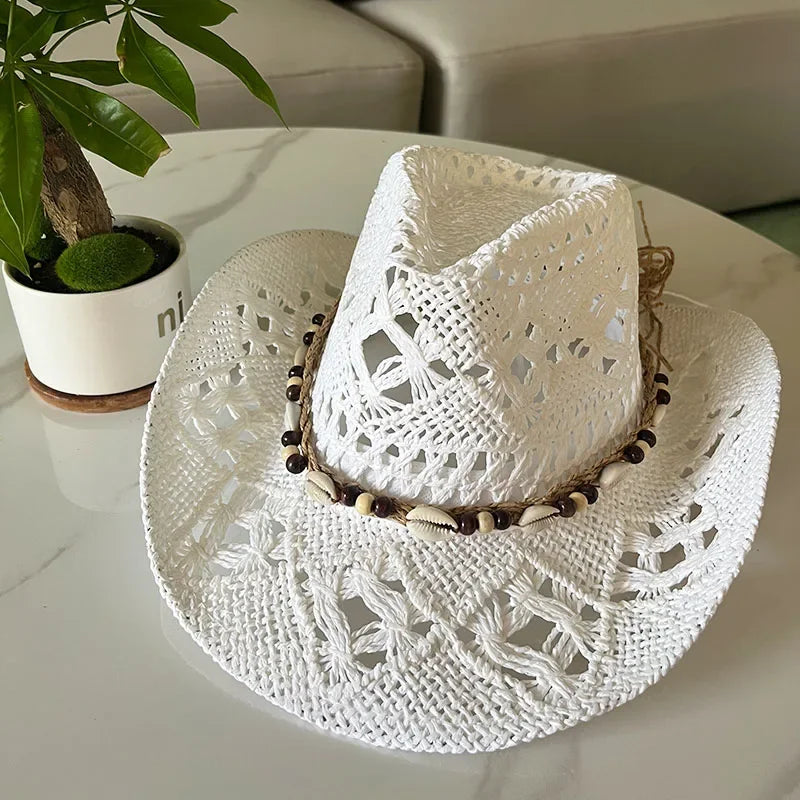 Boho Seashell Western Straw Hat