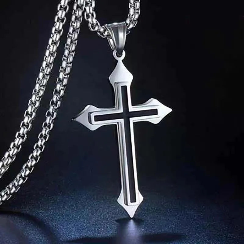 Hollow Stainless Steel Gothic Cross Pendant Necklace