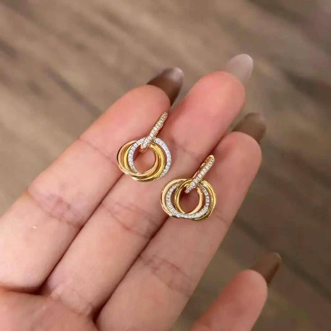Atria Trio – Gold-Plated Triple Hoop Diamond Earrings for Women