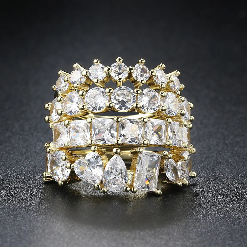 Minimalist Women’s Gold-Coloured Cubic Zirconia Stacking Rings