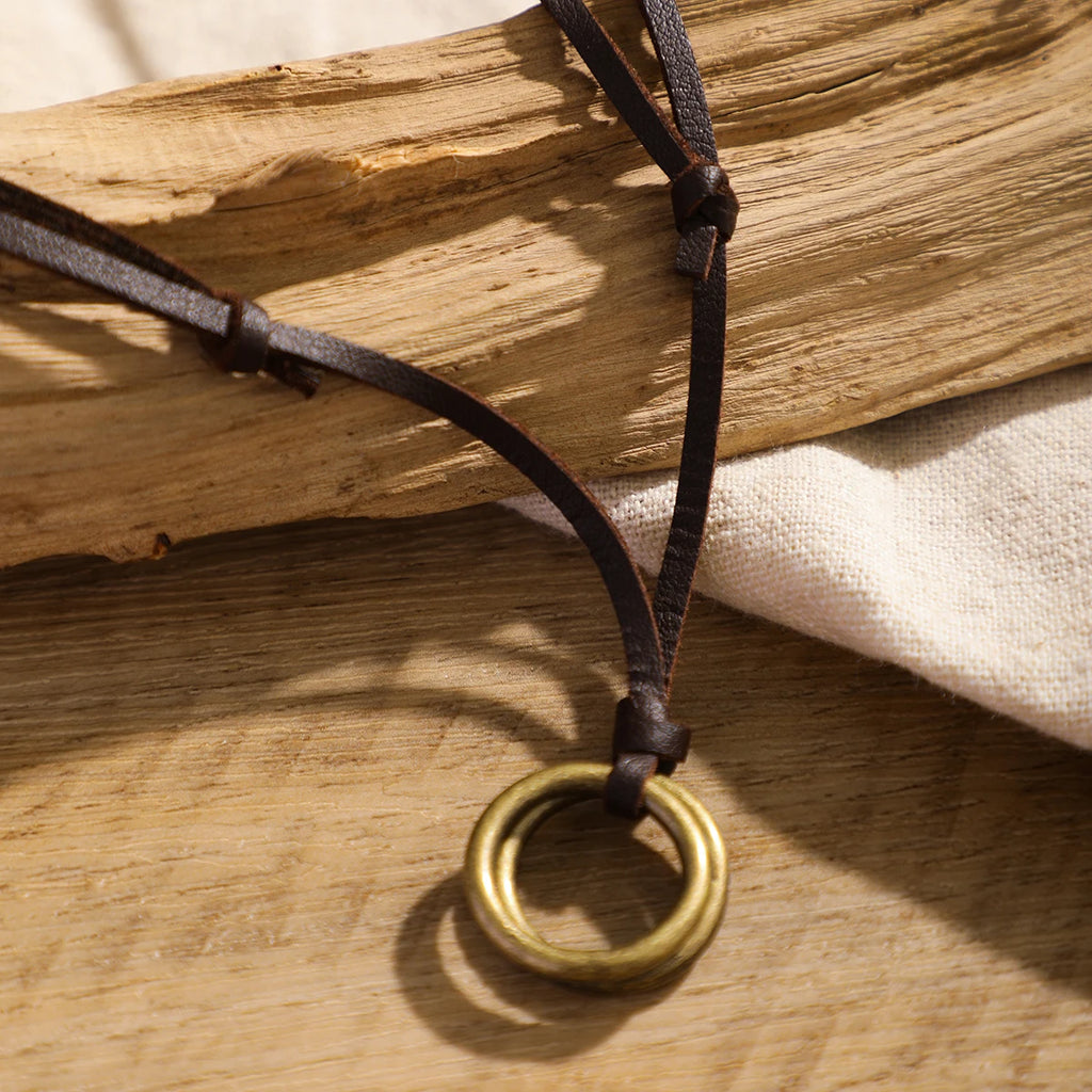 Men's Adjustable Rope Necklace with Vintage Circle Ring