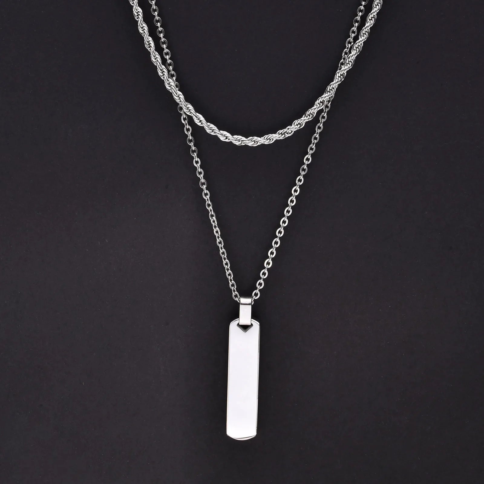 Vertical Bar Pendant Necklace Set – Stainless Steel