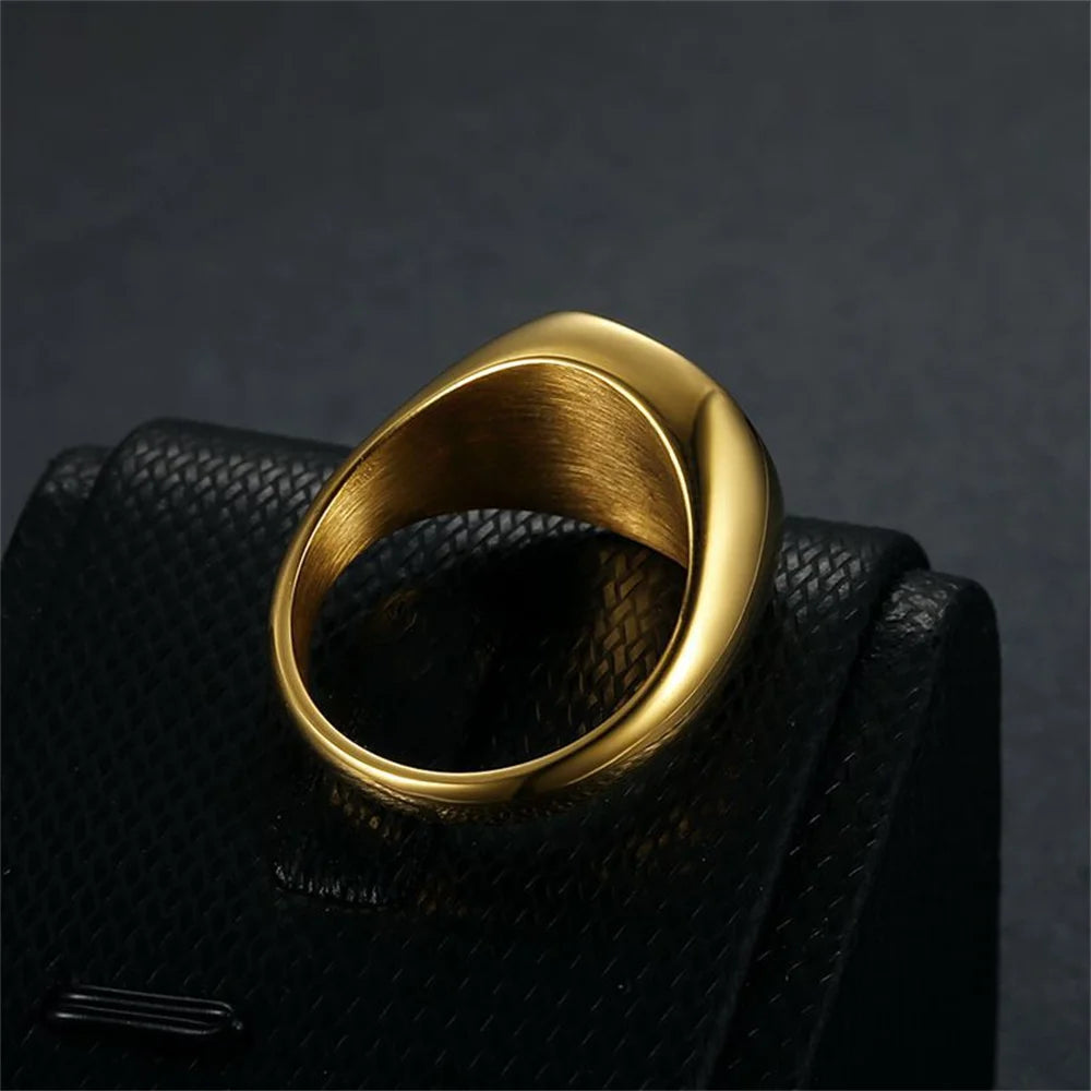 Gold-Tone Square Signet Ring – Black Inlay for Men