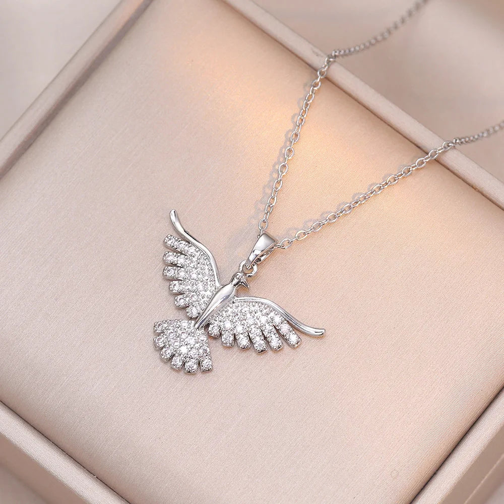 Phoenix Pendant Necklace – Stainless Steel Zircon Charm