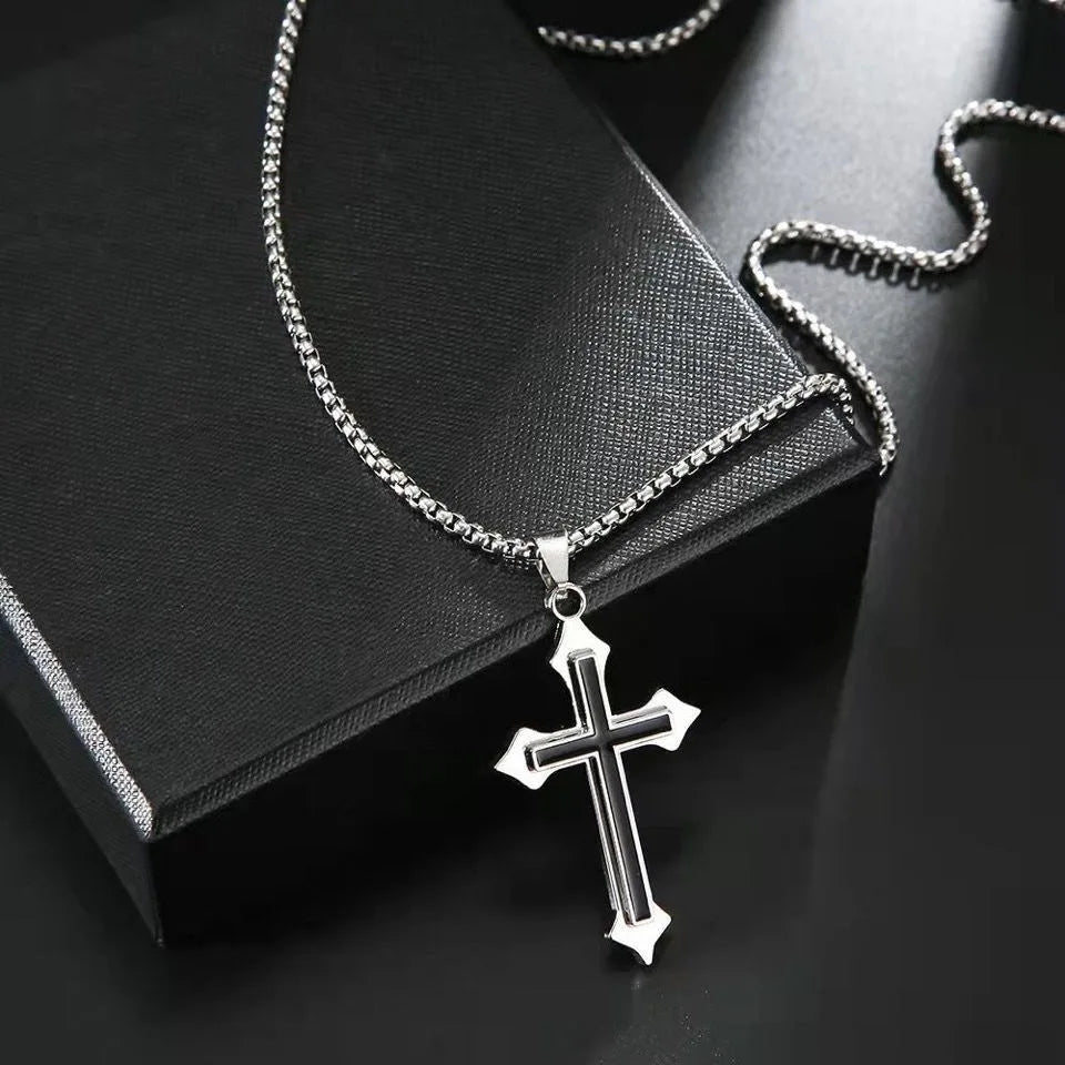 Hollow Stainless Steel Gothic Cross Pendant Necklace