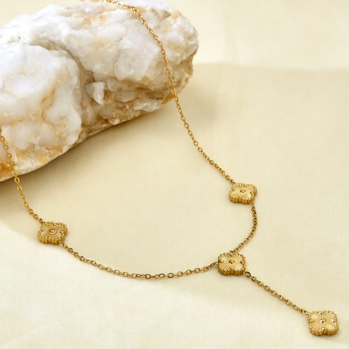 18K Gold-Plated Five-Leaf Clover Y-Necklace for Women