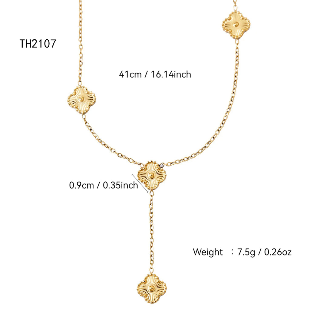 18K Gold-Plated Five-Leaf Clover Y-Necklace for Women