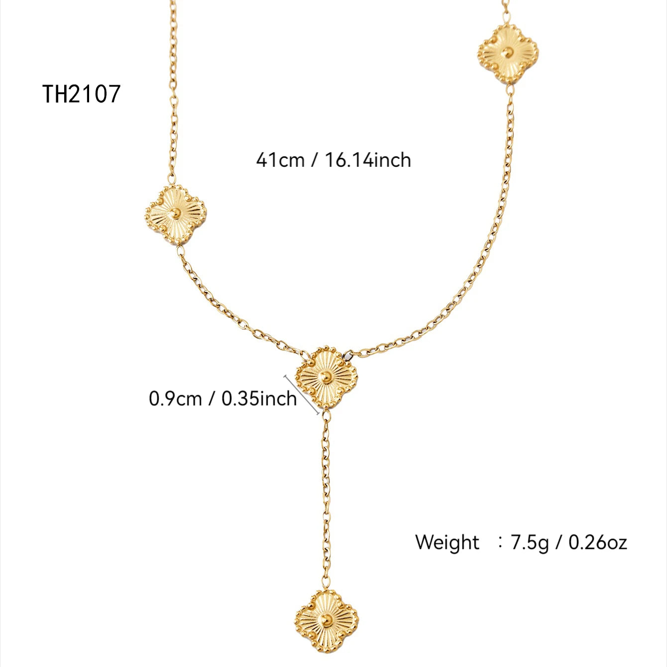 18K Gold-Plated Five-Leaf Clover Y-Necklace for Women