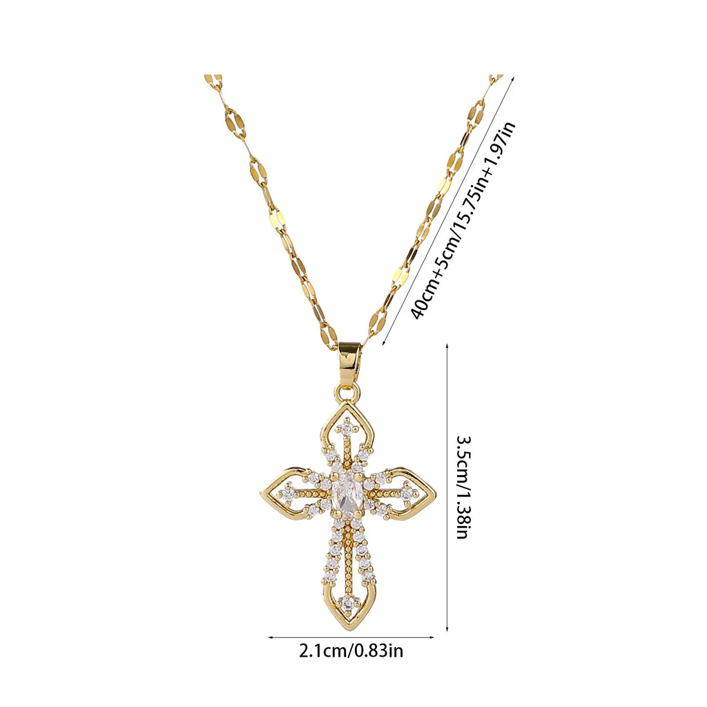 Vintage Gold Cross Pendant Necklace – Stainless Steel Collarbone Chain