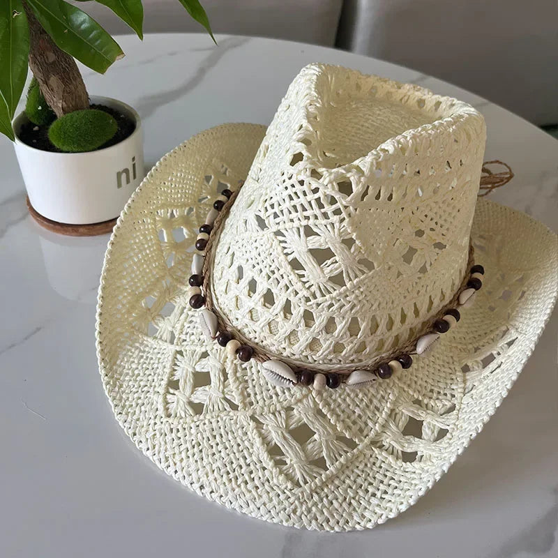 Boho Seashell Western Straw Hat