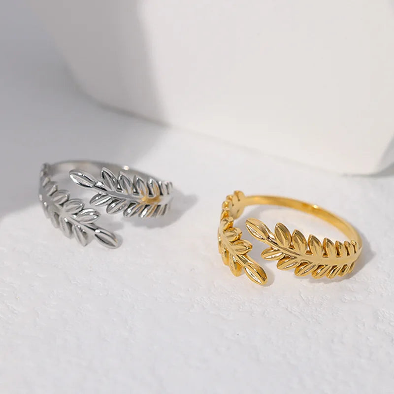 Minimalist Adjustable Gold Rings for Women – Leaves, Heart & Geometric Open Designs
