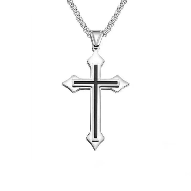 Hollow Stainless Steel Gothic Cross Pendant Necklace