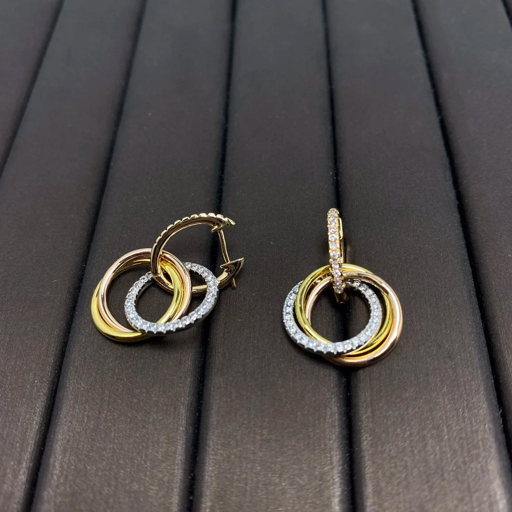 Atria Trio – Gold-Plated Triple Hoop Diamond Earrings for Women
