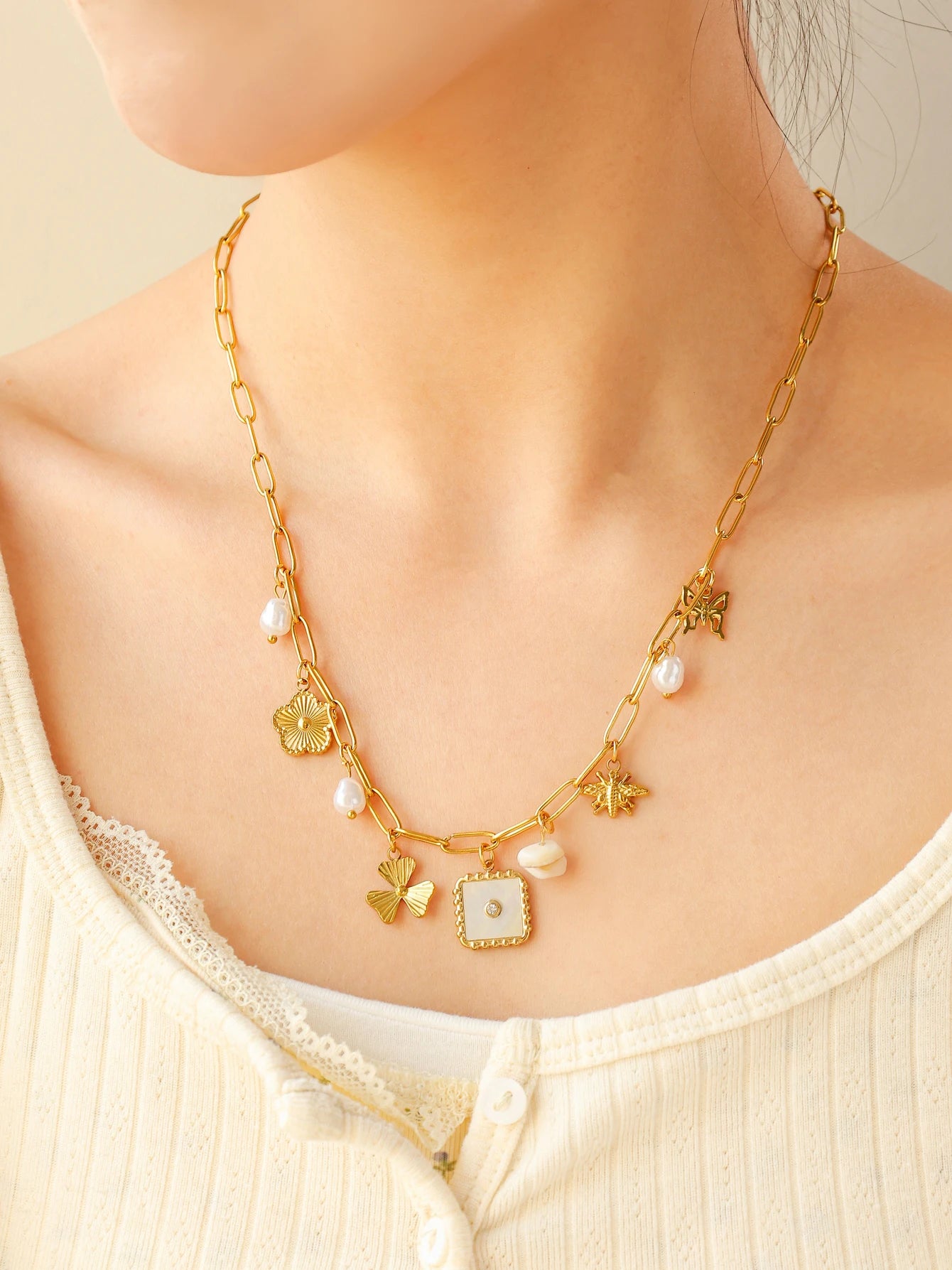 Golden Nature Charm Necklace