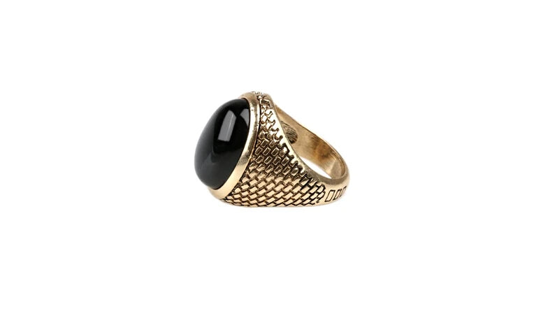 Vintage Black Stone Men’s Ring – Oval Shape, Rhodium-Plated Zinc Alloy, Party & Wedding Band