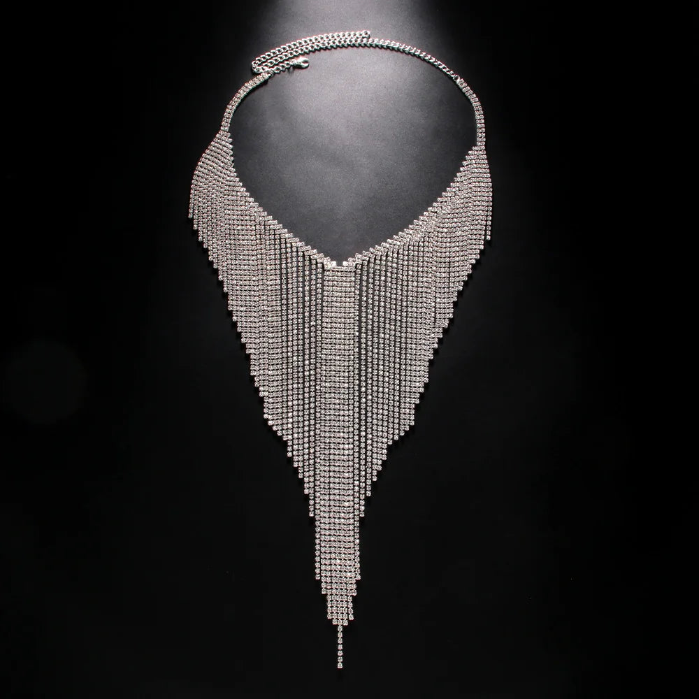Lunaria Luxe Statement Necklace – Full Rhinestone Waterfall Collar